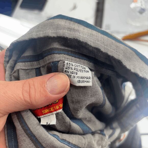 Vintage Ely Plains Shirt Mens L Green Striped Western Pearl Snap 90s READ - Picture 6 of 7